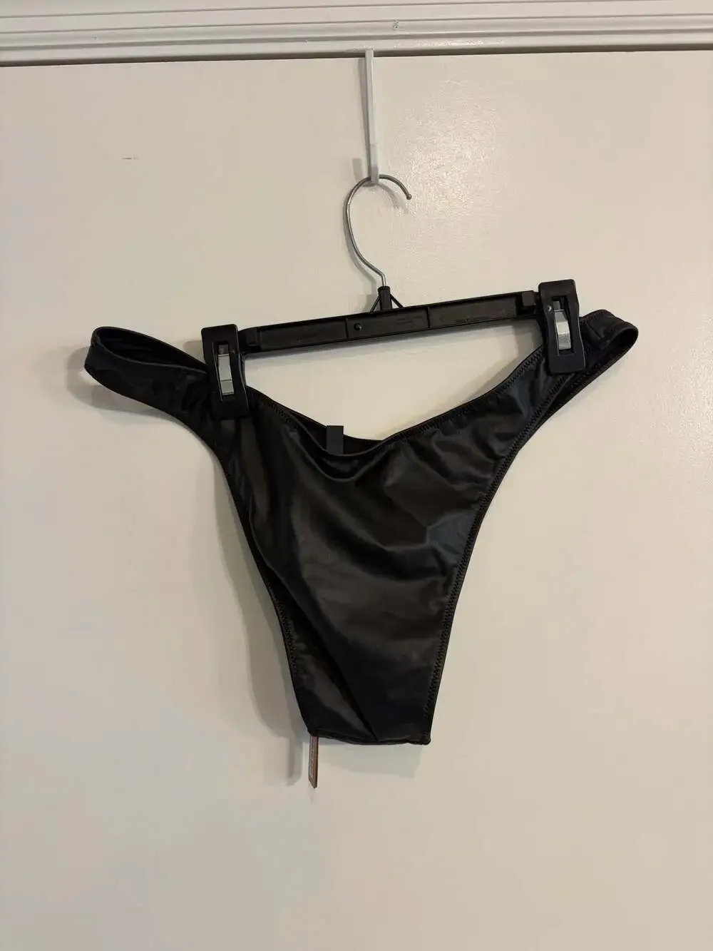 SKIMS Micro Pleather Swim Micro Tanga Bikini Bottom in Onyx